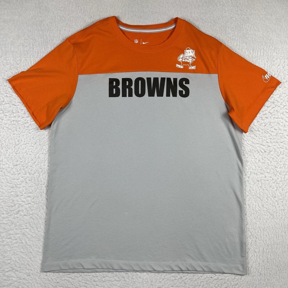 Cleveland Browns T-Shirt Mens XL Orange Grey Nike NFL Brownie Elf 574820-820